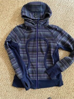lululemon athletica Navy & Purple Striped Hooded Zip Jacket scuba hoodie